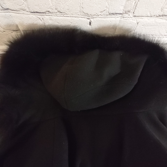 Steve by Searle Fur Trim Hood Long Coat Cashmere Blend Coat Size 10 Black - Picture 11 of 14